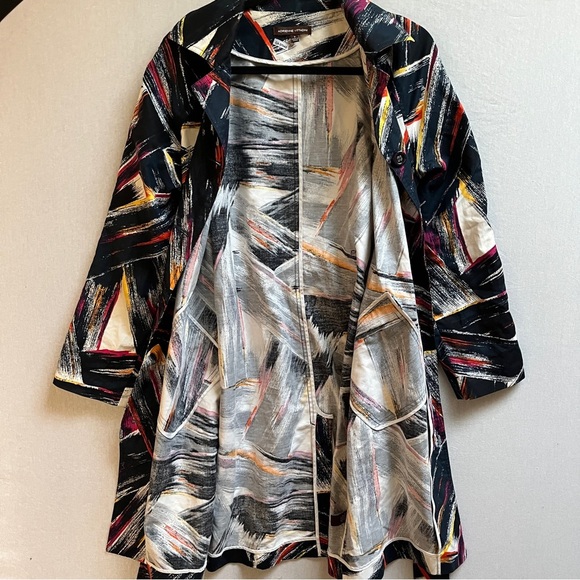 Adrienne Vittadini Multicolor Abstract Trench Belted Jacket Dress Sz 8 - Picture 2 of 10